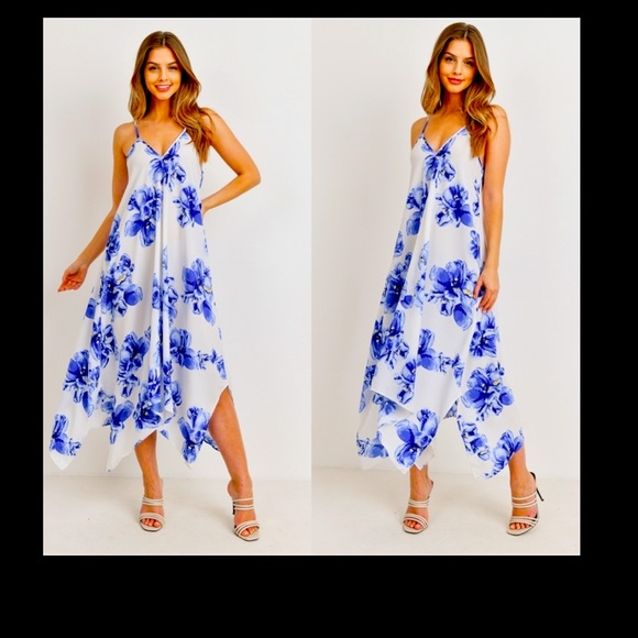 Ces Femme Dresses & Skirts - Beautiful NWT Blue & White Floral Hi Lo Maxi